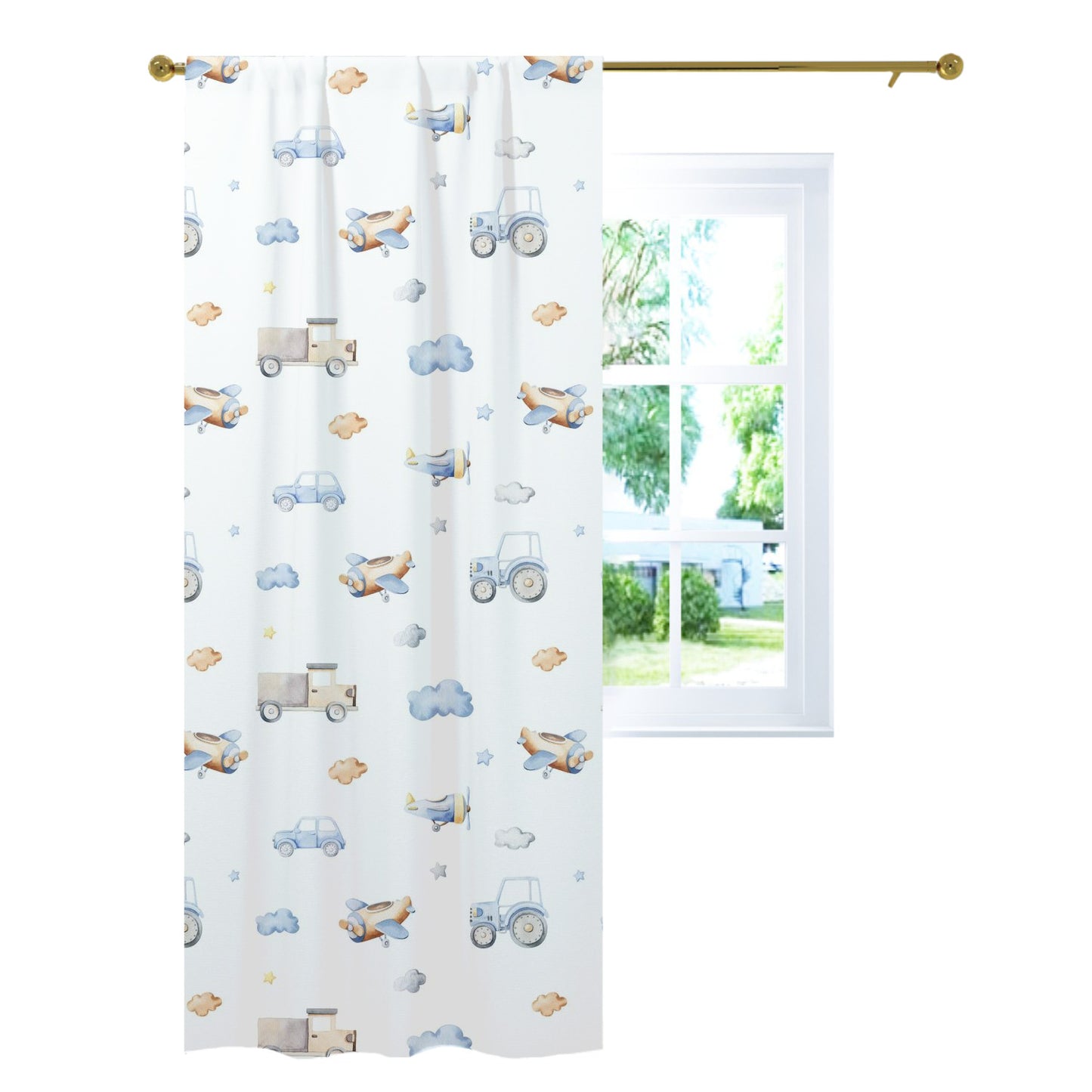 Transport Vehicles Curtain, Transportation Nursery Decor - Blue Transportation