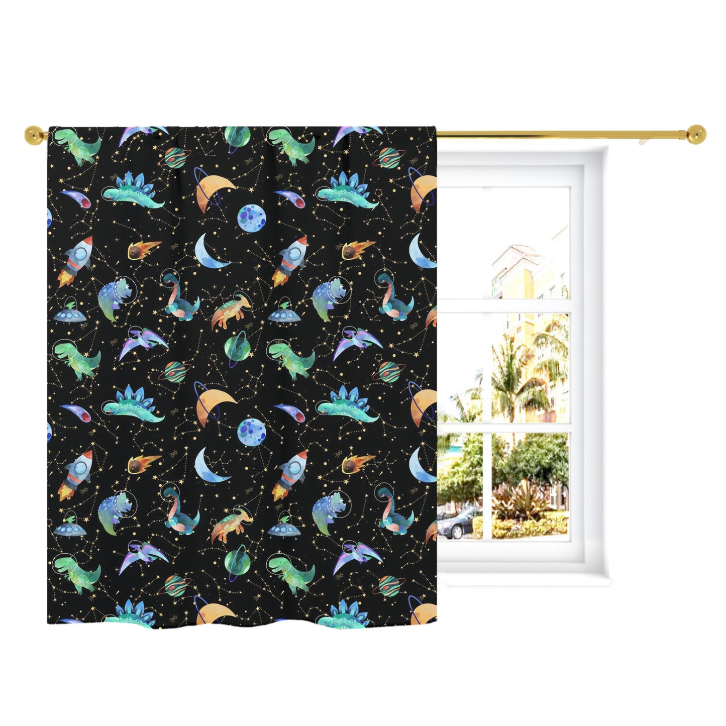 Dino Space Curtain single panel, Planets Nursery Decor