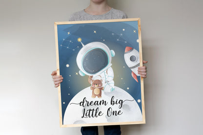 Dream Big Little One Wall Art, Space Nursery Prints set of 3