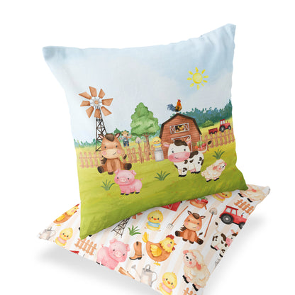 Farm Animals Pillow, Barnyard Nursery Decor - Morgan's Farm