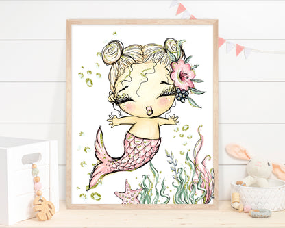 Mermaid Wall Art, Mermaid Nursery Prints set of 3