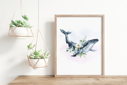 Floral Ocean Animals Wall Art, Under the sea Nursery Prints Set of 6