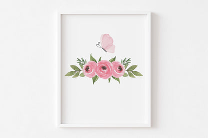 Floral Bear Wall Art, Girl Bear Nursery Prints set of 3 - Beary Pink