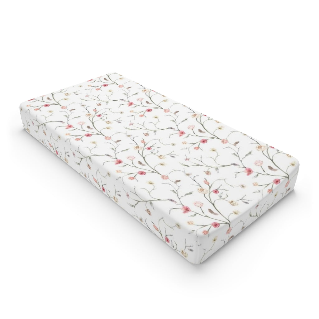 Mauve Floral Changing Pad, Boho Floral Nursery Bedding - Blush Wildflowers