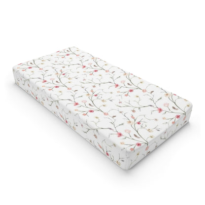 Mauve Floral Changing Pad, Boho Floral Nursery Bedding - Blush Wildflowers