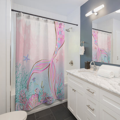 Mermaid Shower Curtain, Mermaid bathroom decor - Pink Mermaid