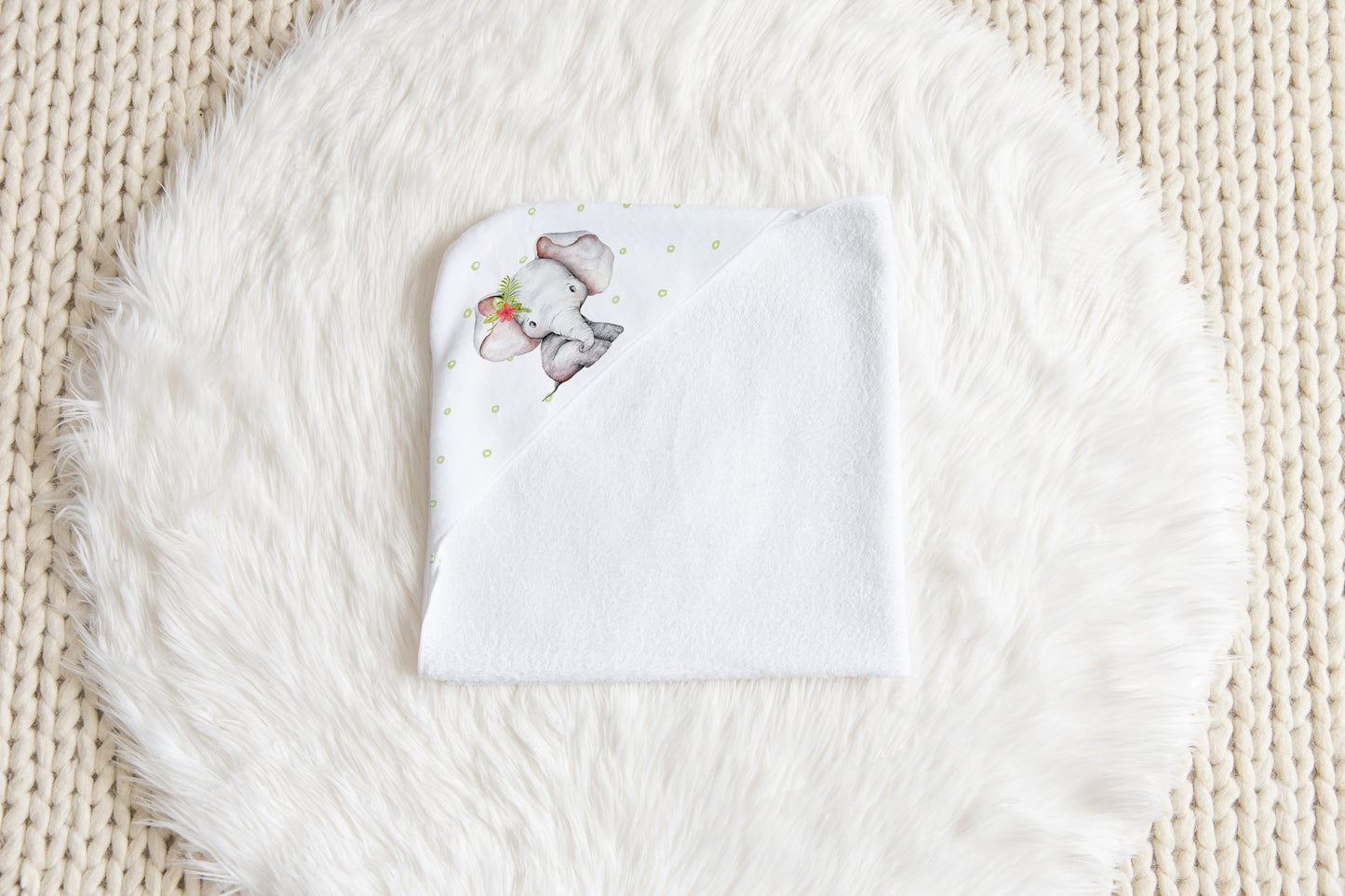 Tropical Leaves Hooded Baby Towel, Elephant Baby Girl Towel