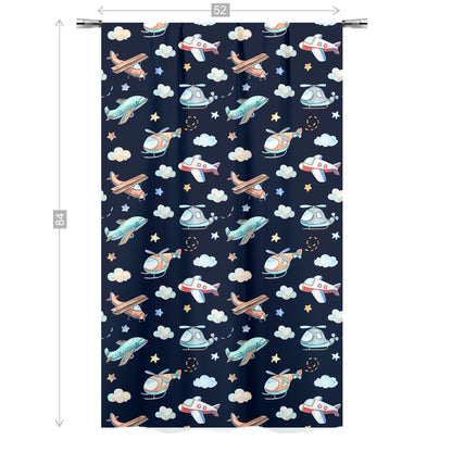 Airplanes Curtain, Single Panel, Aviation nursery decor - Night Flight