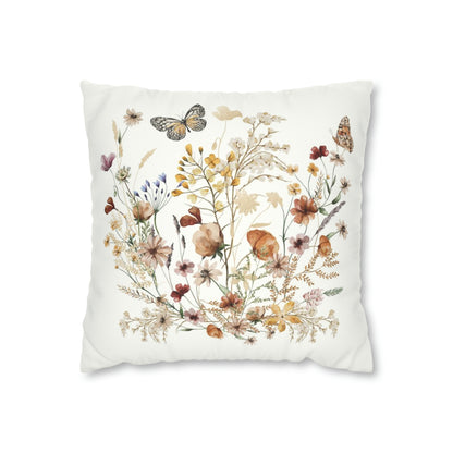 Wildflowers Faux Suede Pillow Case, Wild flower nursery bedding - Butterfly Garden