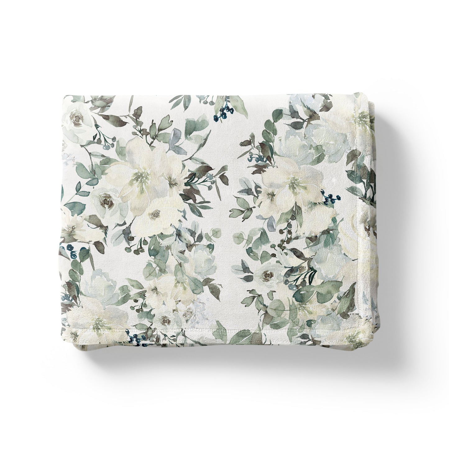 White Floral Minky Blanket, Girl Bedding - Ivory Florals