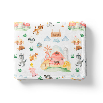 Farm Animals Minky Blanket, Barnyard  Nursery Bedding - Farm Babies