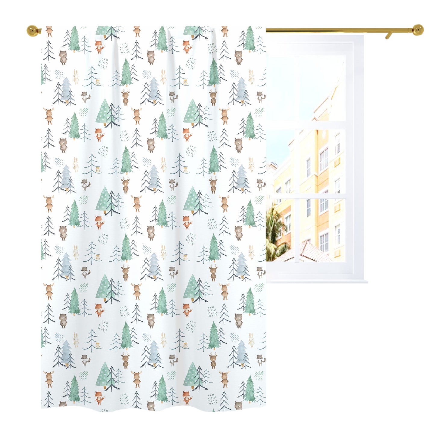 Woodland Curtain Single Panel, Forest Nursery Decor - Scandi Woodland