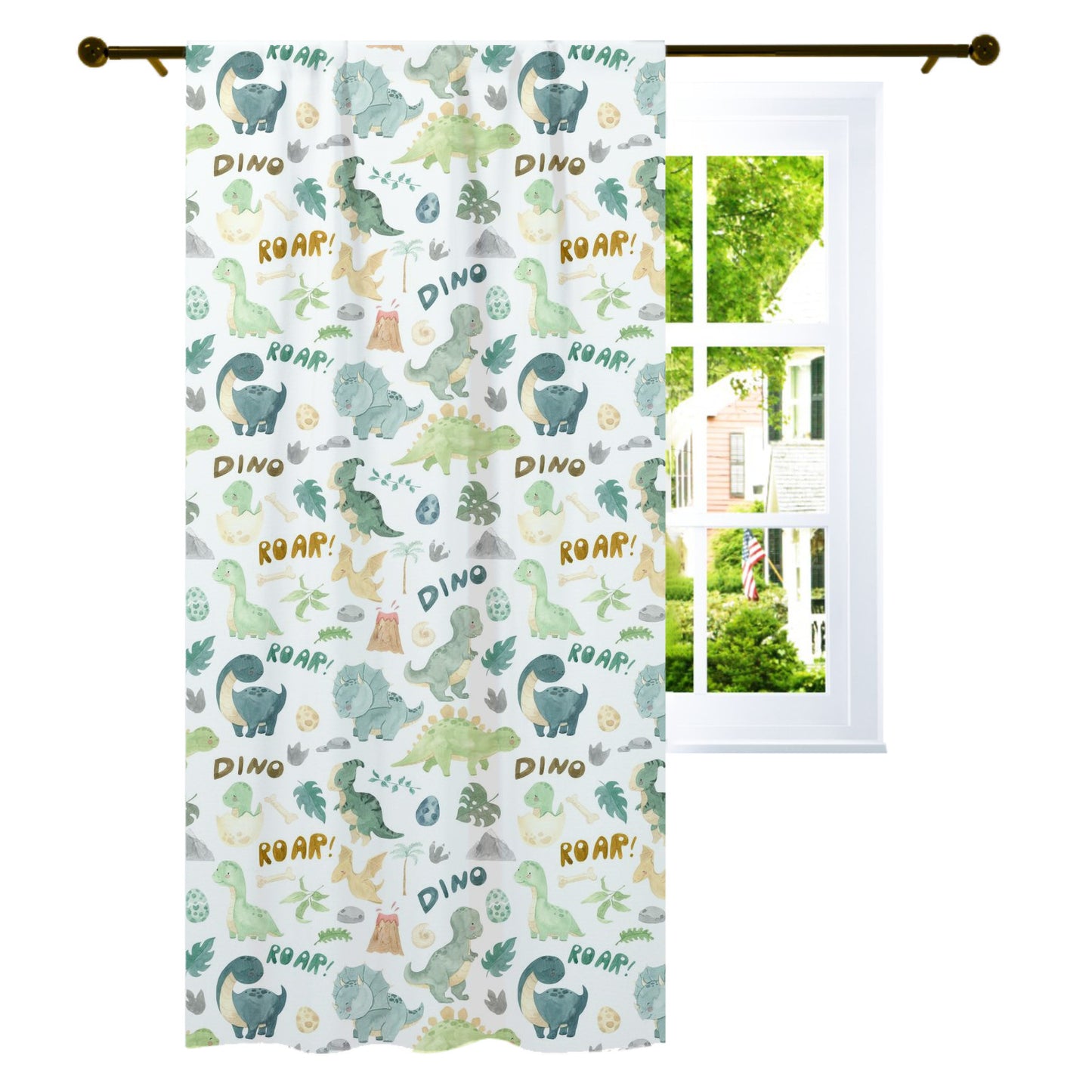 Dinosaur Curtain, Single Panel, Dinosaur nursery decor - Prehistoric Friends