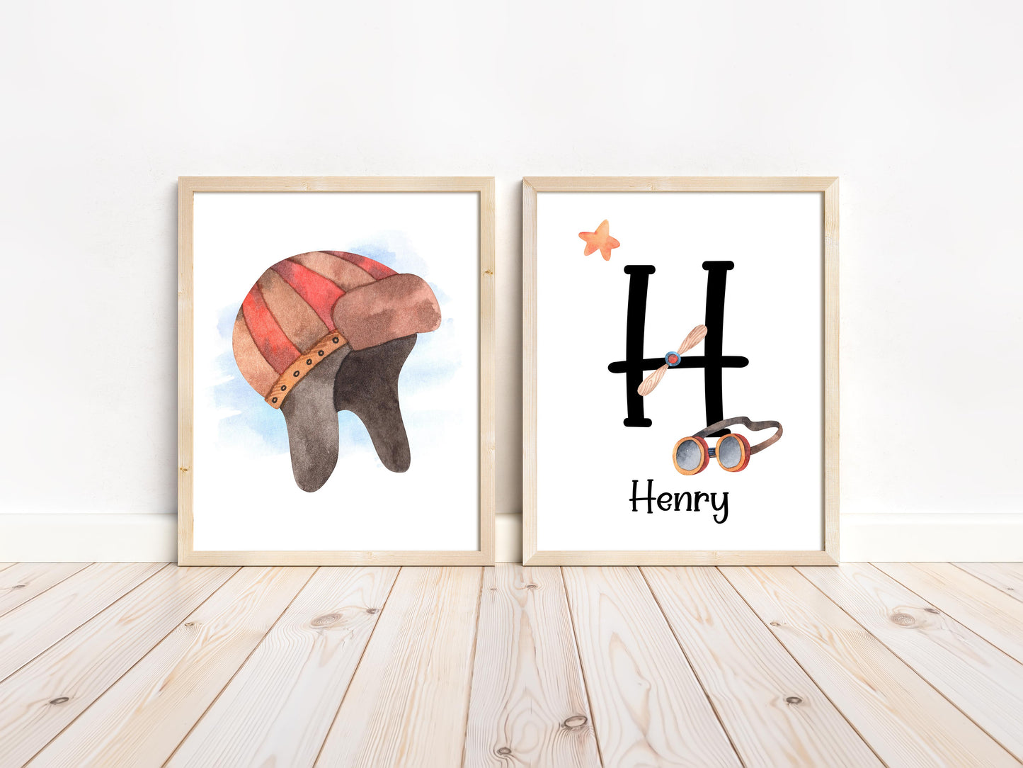 Personalized name Wall Art, Airplane Nursery Decor Set of 2 Unframed Prints