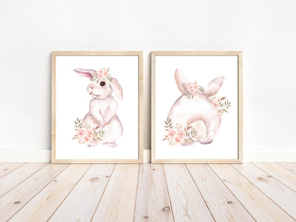 Bunny Wall Art, Woodland Nursery Prints set of 2