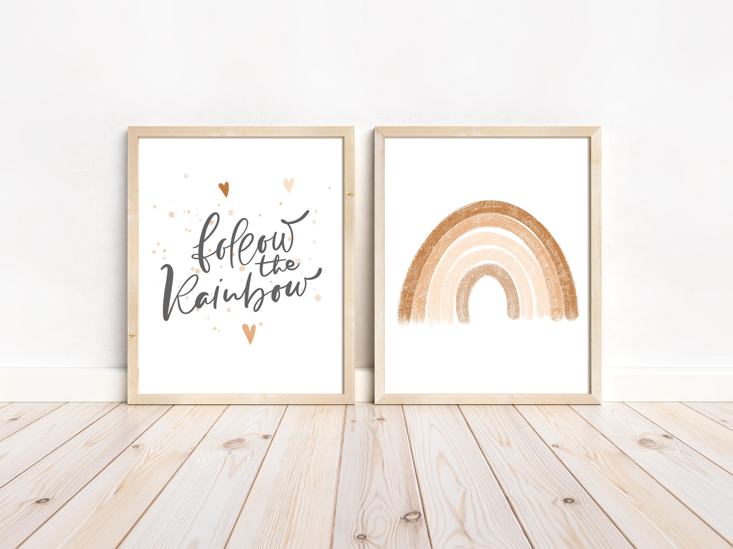 Set of 2 PRINTABLE Follow the Rainbow Wall Art, Rainbow Nursery Prints - Earthy Rainbow