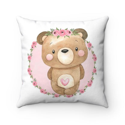 Floral Bear Pillow Cover, Woodland Nursery decor - Beary Pink