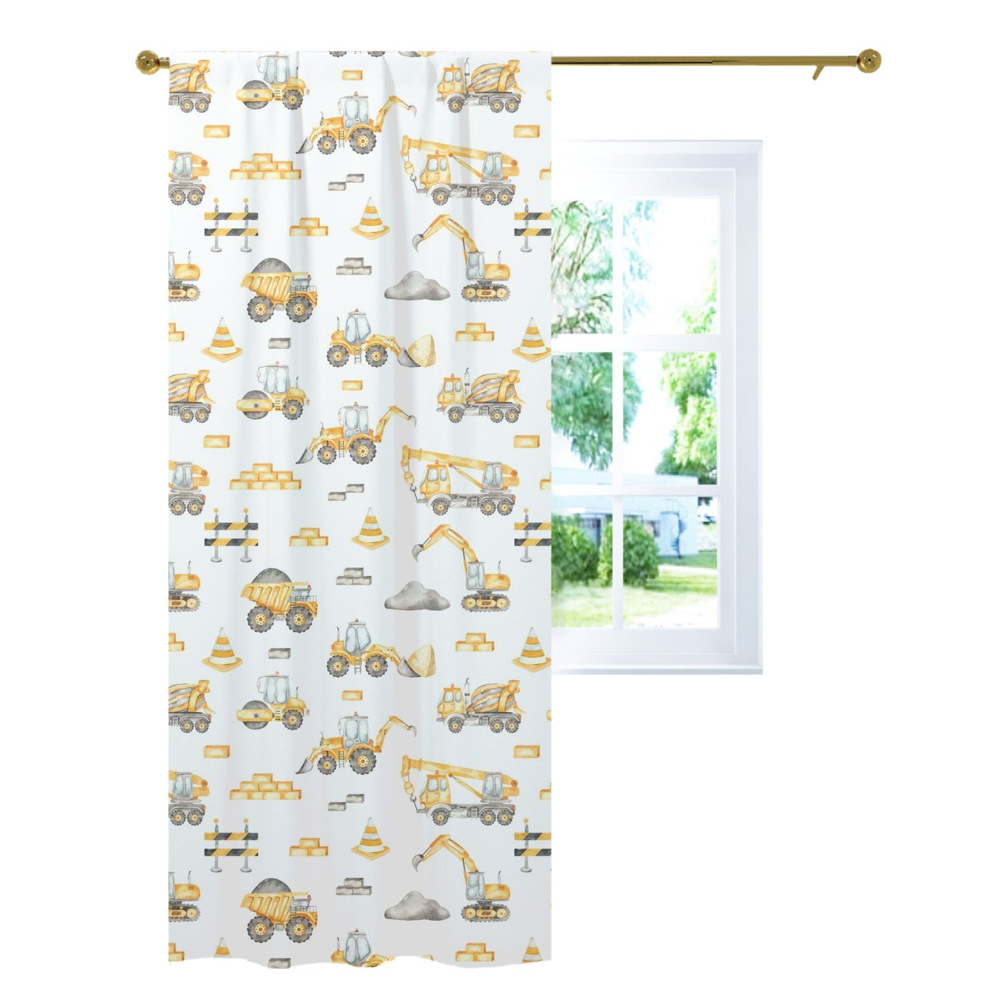 Construction truck curtain single panel, Construction nursery decor - Under Construction