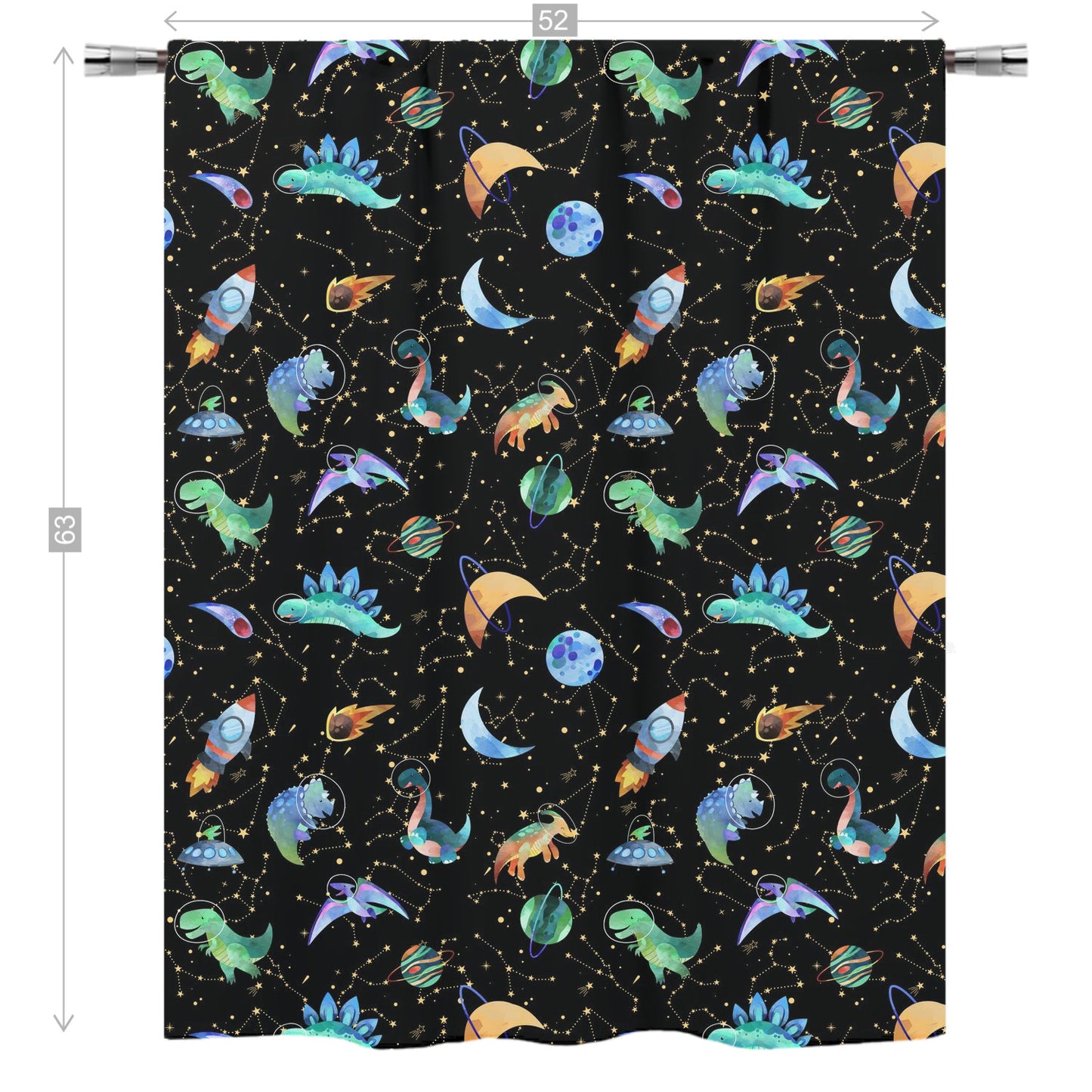 Dino Space Curtain single panel, Planets Nursery Decor