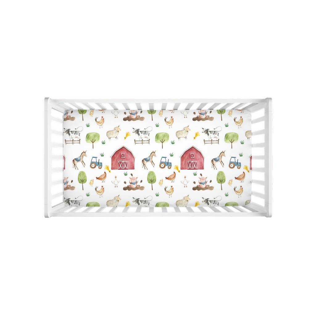 Farm Crib Sheet, Barnyard Nursery Bedding - Farm Sweet Farm