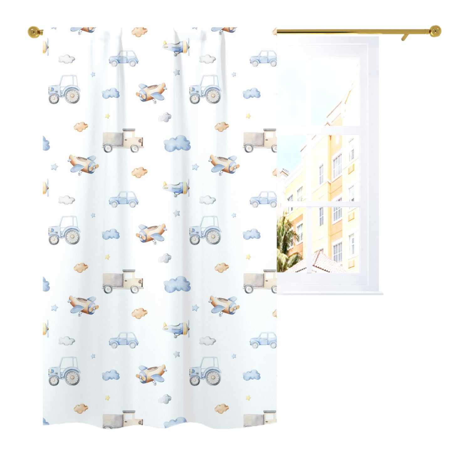 Transport Vehicles Curtain, Transportation Nursery Decor - Blue Transportation