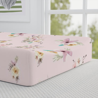 Pink Floral Changing Pad Cover | Roses Nursery Bedding - Forest Friends