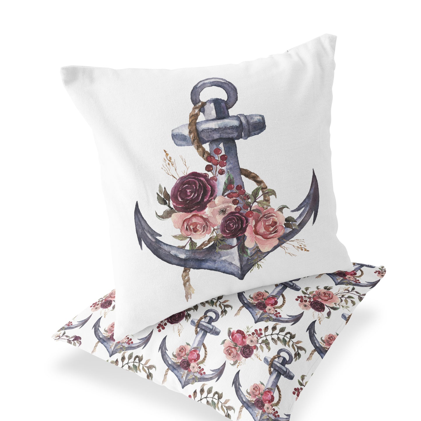 Floral Anchor Pillow, Girl Nautical Nursery Decor - Nautical Bloom