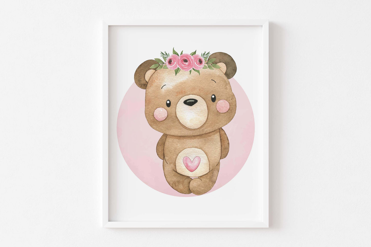 Floral Bear Wall Art, Girl Bear Nursery Prints set of 3 - Beary Pink