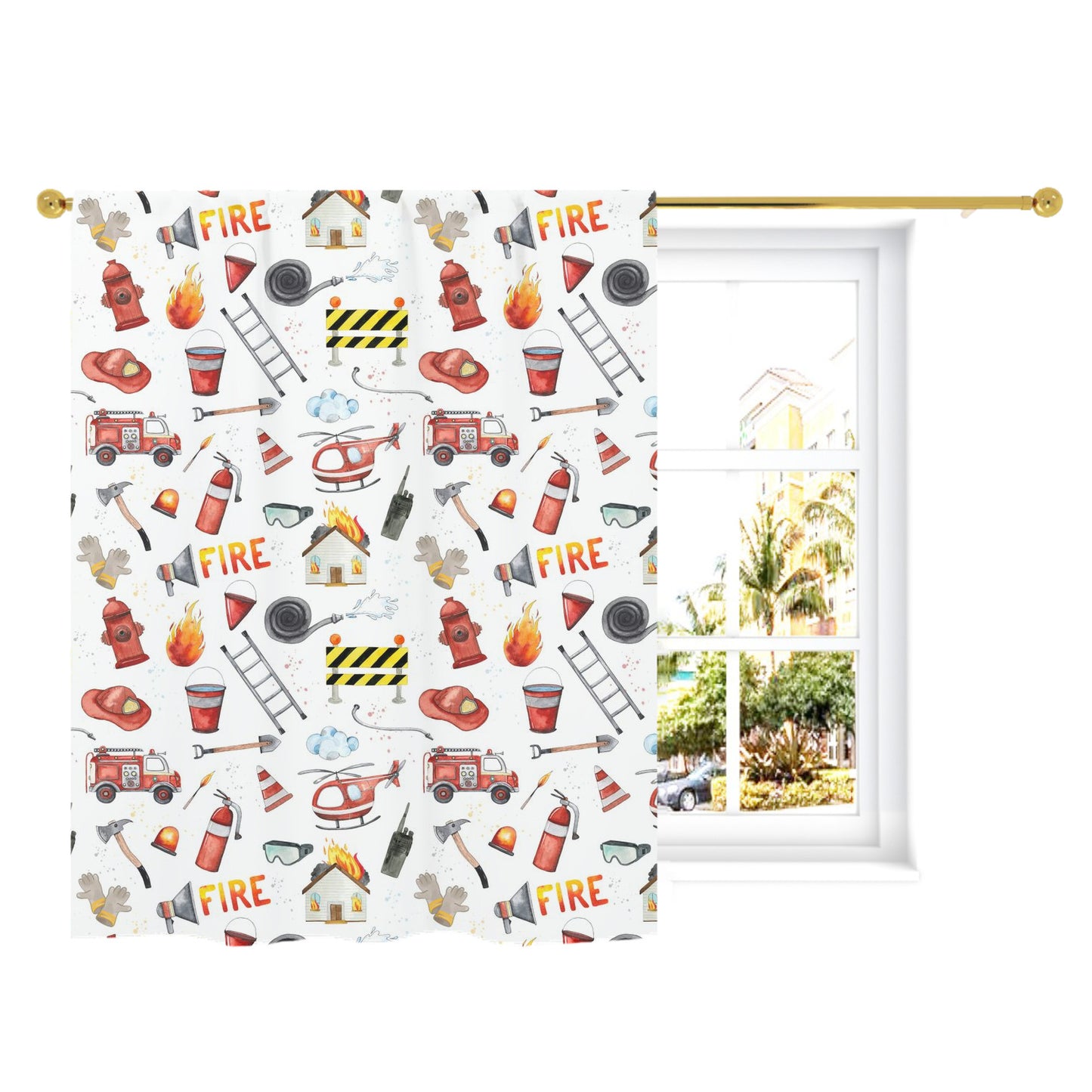 Fireman Curtain, Single Panel, Firefighter nursery decor - Little Hero