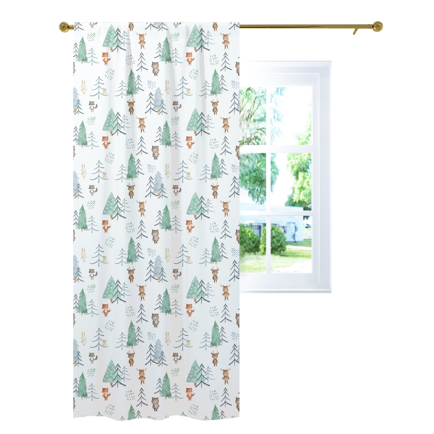 Woodland Curtain Single Panel, Forest Nursery Decor - Scandi Woodland