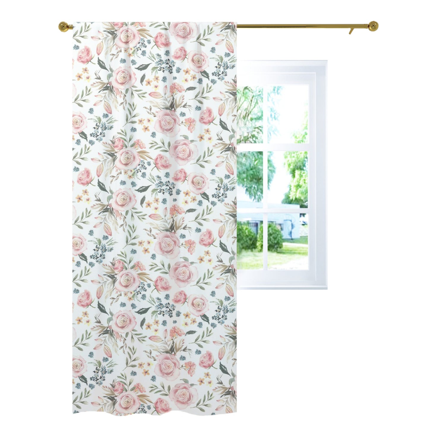 Pink Roses Curtain, Watercolor Floral curtain panels - Candy Rose