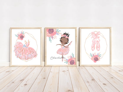 Personalized Ballerina Wall Art, Ballet Nursery Décor Set of 3 Unframed Prints - Sweet Ballet