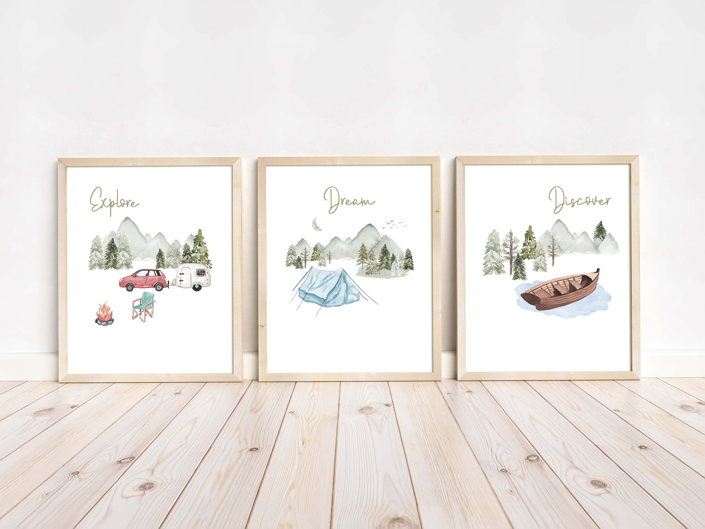 Explore Wall Art, Camping Nursery Prints set of 3