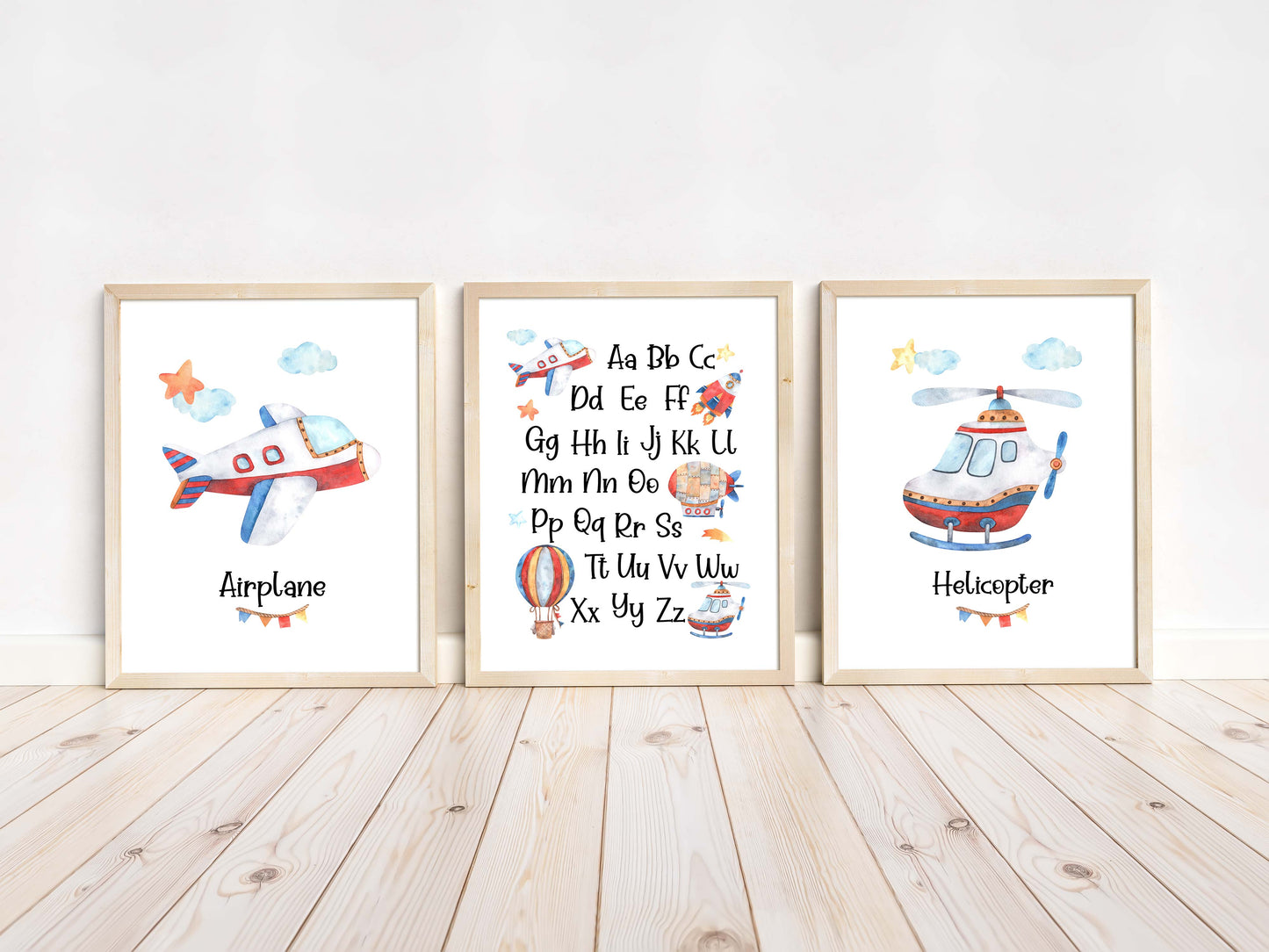 Transportation Abc Wall Art, Airplanes Nursery Prints set of 3