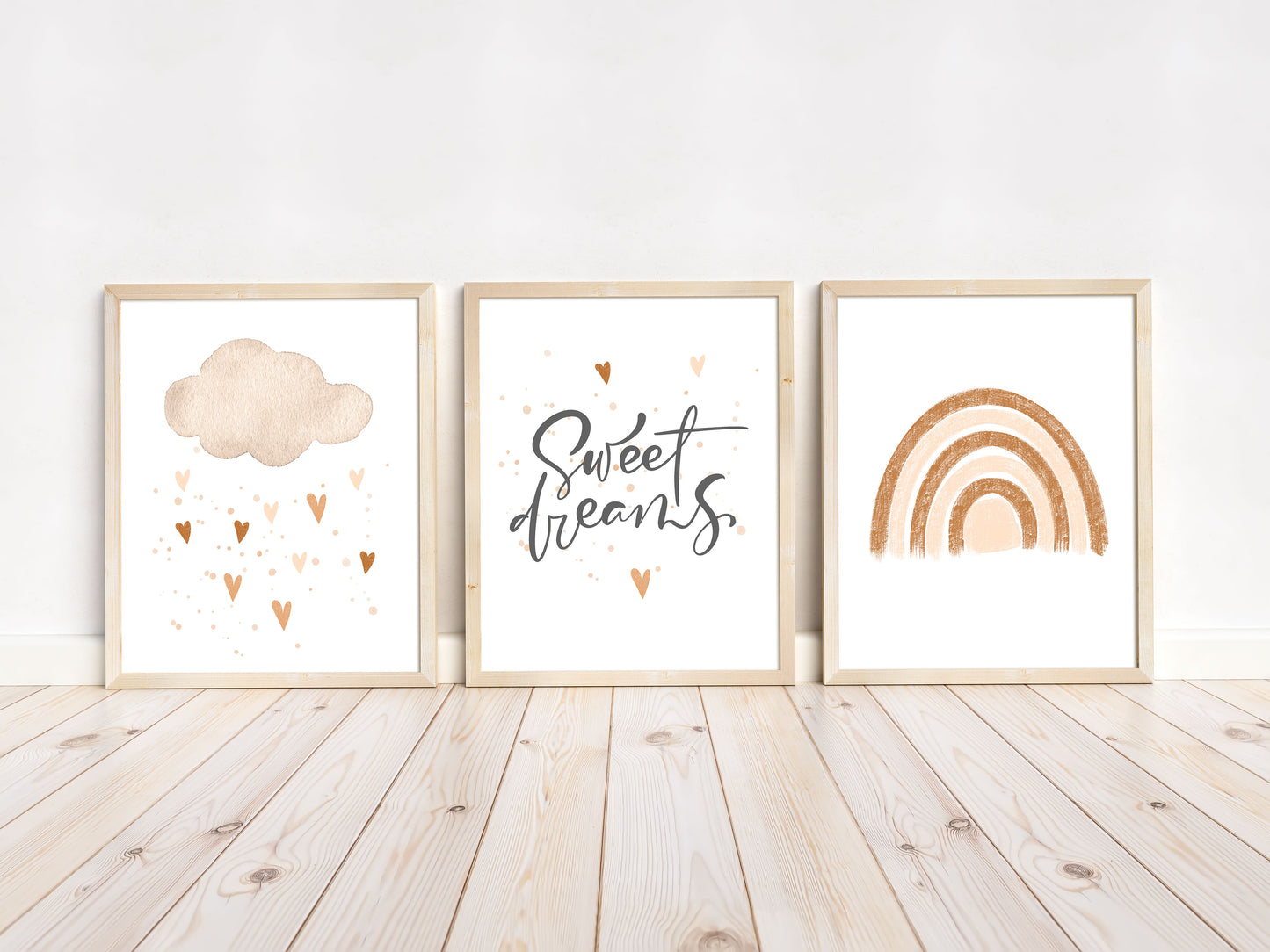 Set of 3 PRINTABLE Sweet Dreams Rainbow Wall Art, Rainbow Nursery Prints - Earthy Rainbow