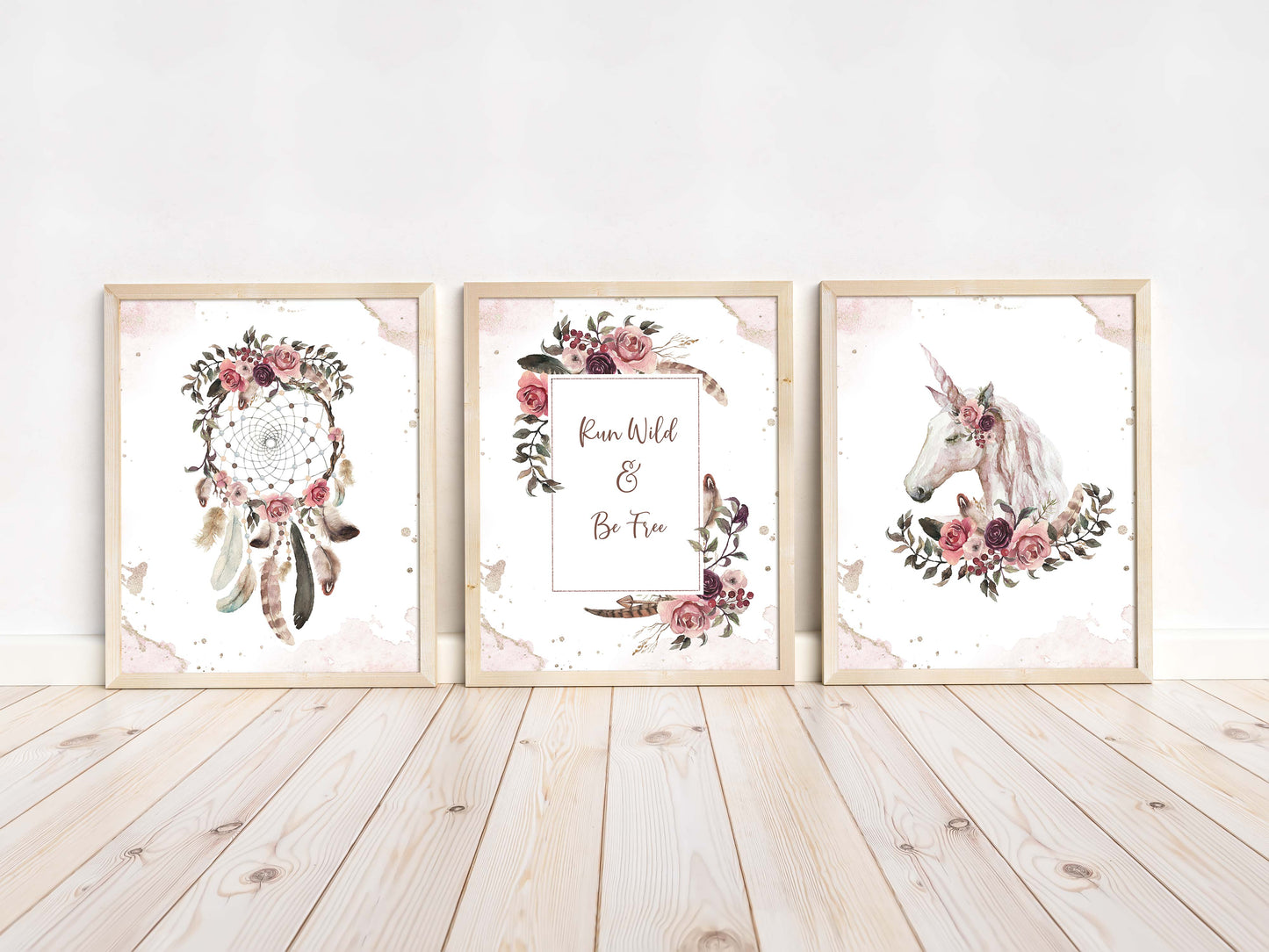 Dreamcatcher Wall Art, Boho Floral Nursery Prints set of 3