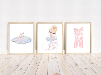 3 PRINTABLE Ballerina  Wall Art, Ballet Nursery Prints - Sweet Ballet