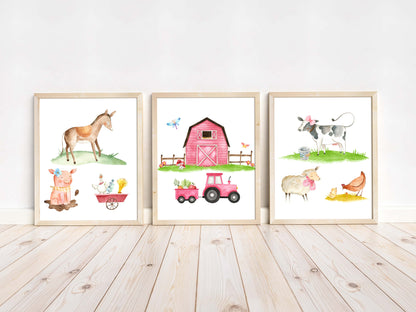 Girl Farm Wall Art, Farm Nursery Prints set of 3 - Farm Sweet Farm