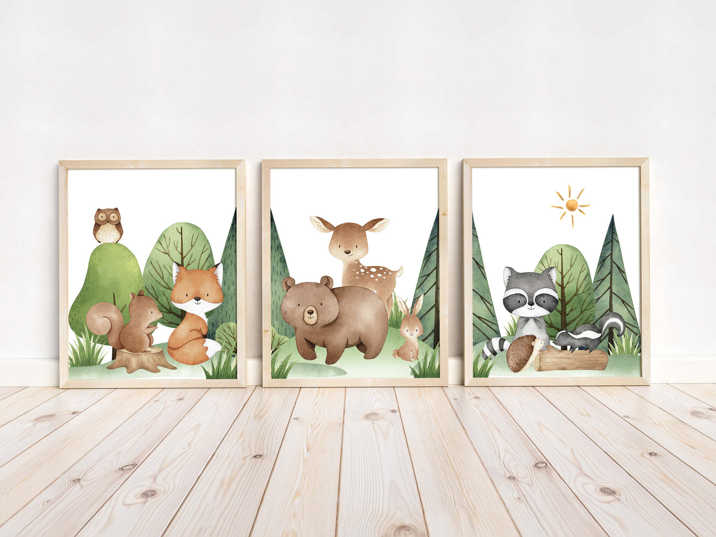 Woodland Wall Art, Woodland Nursery Prints set of 3 - Tiny Woodland