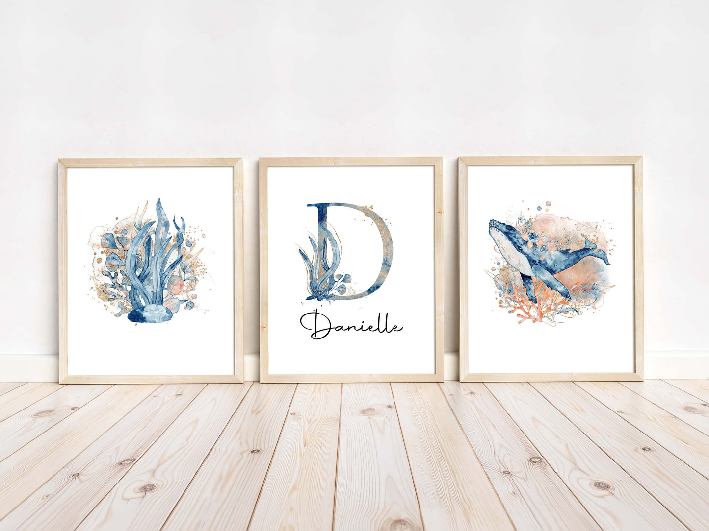 Personalized Whale Wall Art, Under the sea Nursery Decor Set of 3 Unframed Prints