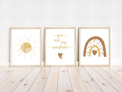 You are my sunshine Wall Art, Rainbow Nursery Prints set of 3