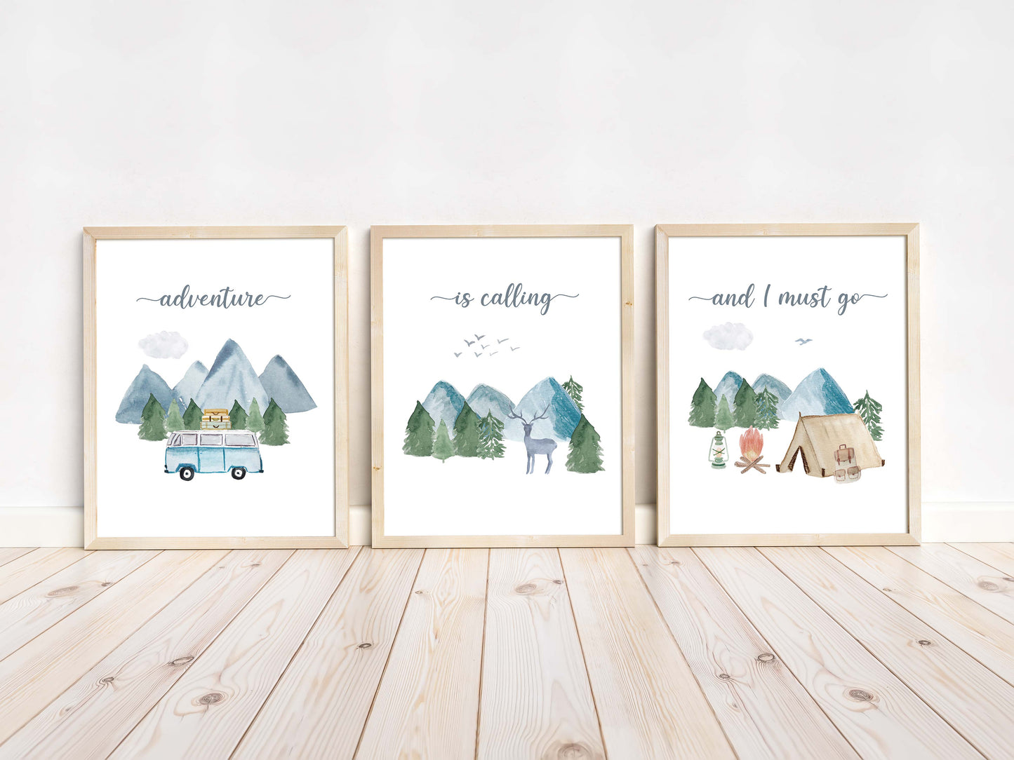 Adventure is calling Wall Art, Camping Nursery Prints set of 3