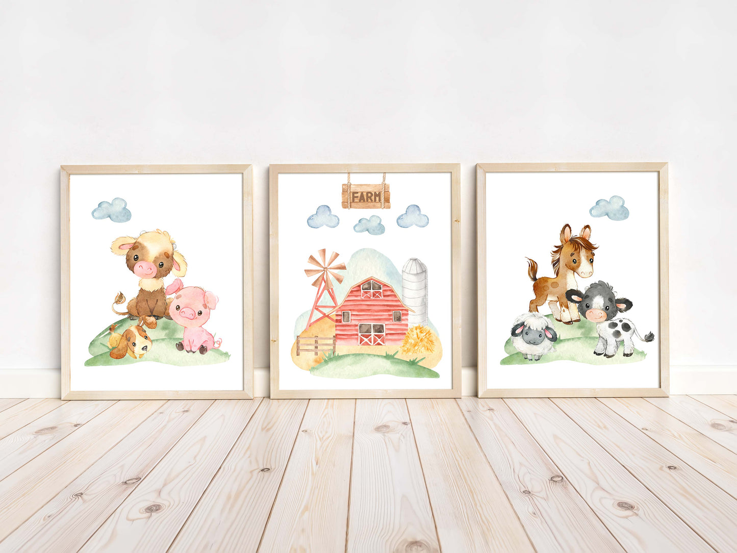 Farm Animals Wall Art, Farm Nursery Prints set of 3 - Farm Babies