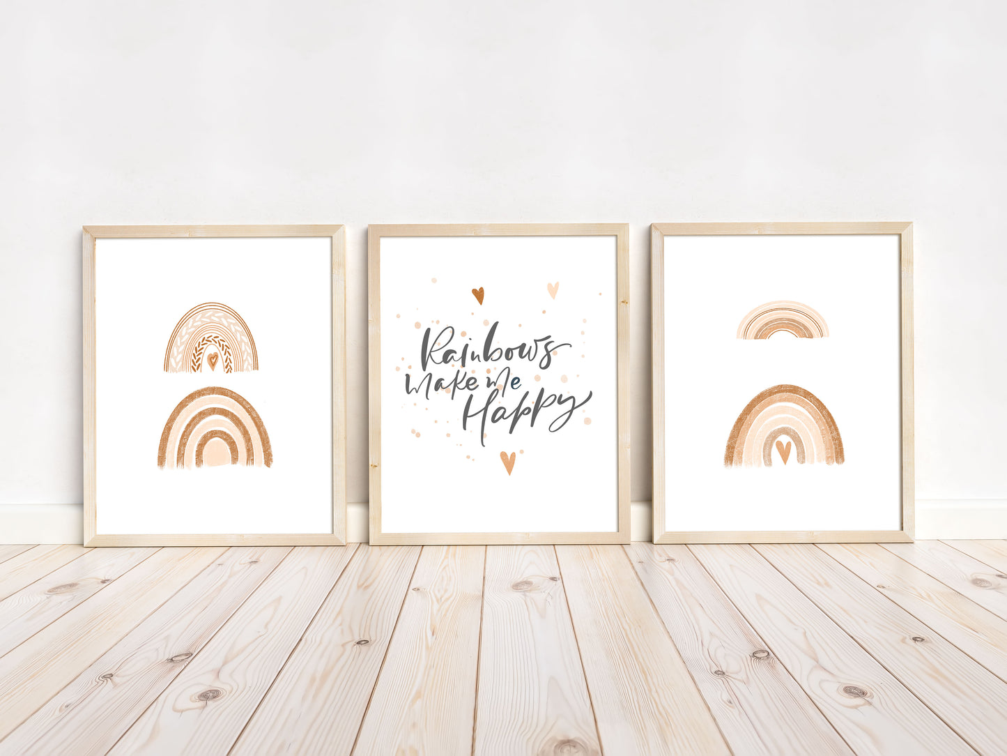 Set of 3 PRINTABLE Rainbow Wall Art, Rainbows make me happy Nursery Prints - Earthy Rainbow