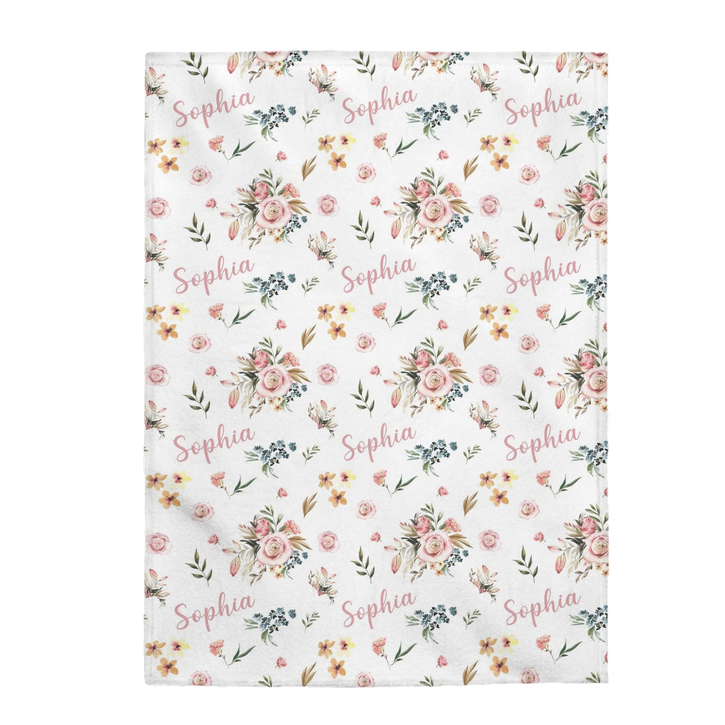 Pink floral Personalized Minky Blanket, Roses Nursery Bedding - Candy Rose