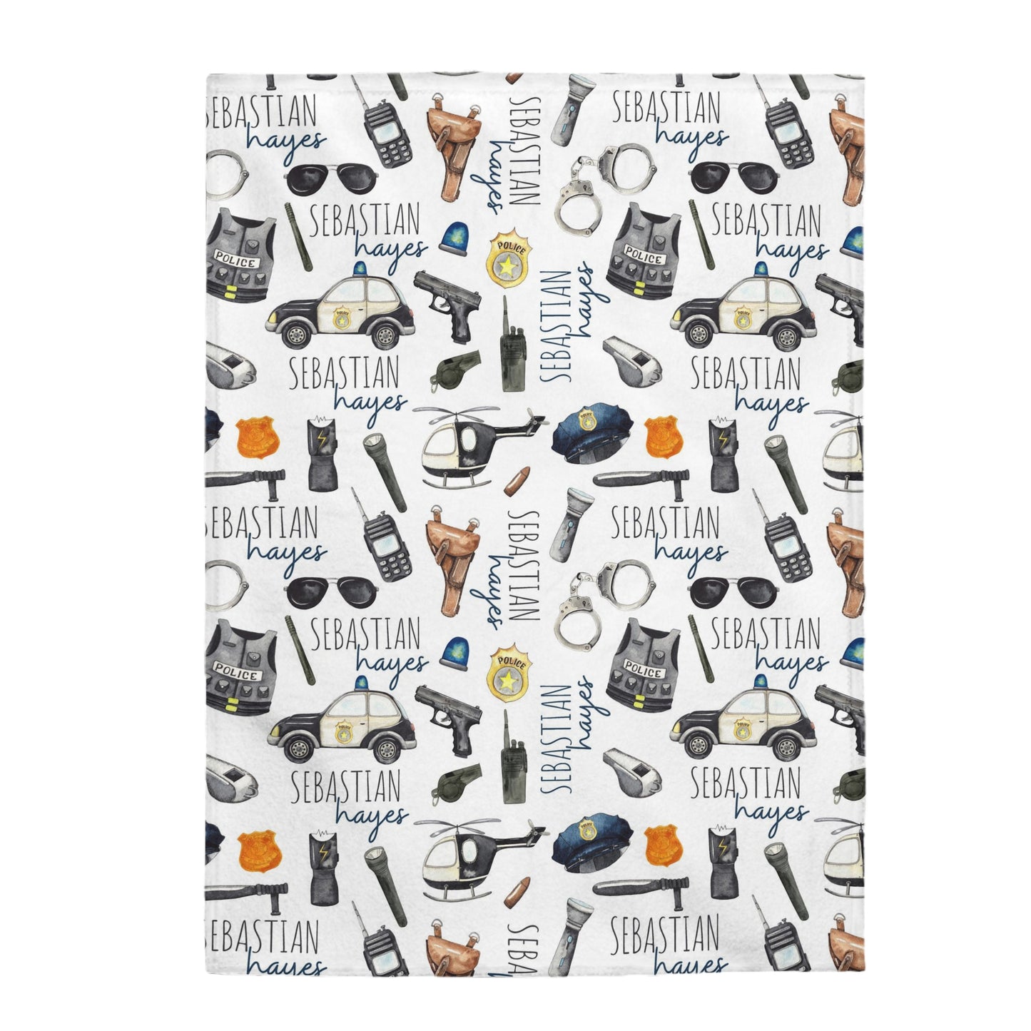 Police Personalized Minky Blanket, Policeman Nursery Bedding - Little Police