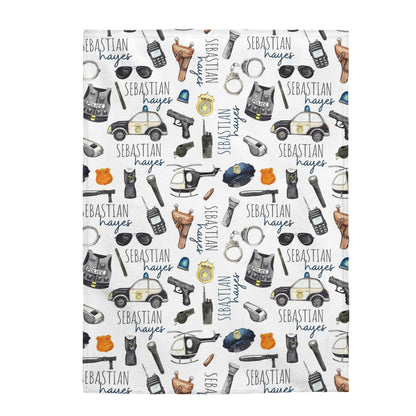 Police Personalized Minky Blanket, Policeman Nursery Bedding - Little Police