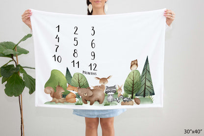 Personalized Woodland Animals Milestone - Woodland Nursery Bedding - TiW