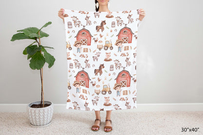 Farm Boy Minky Blanket, Barnyard Nursery Bedding - Lovely Farm