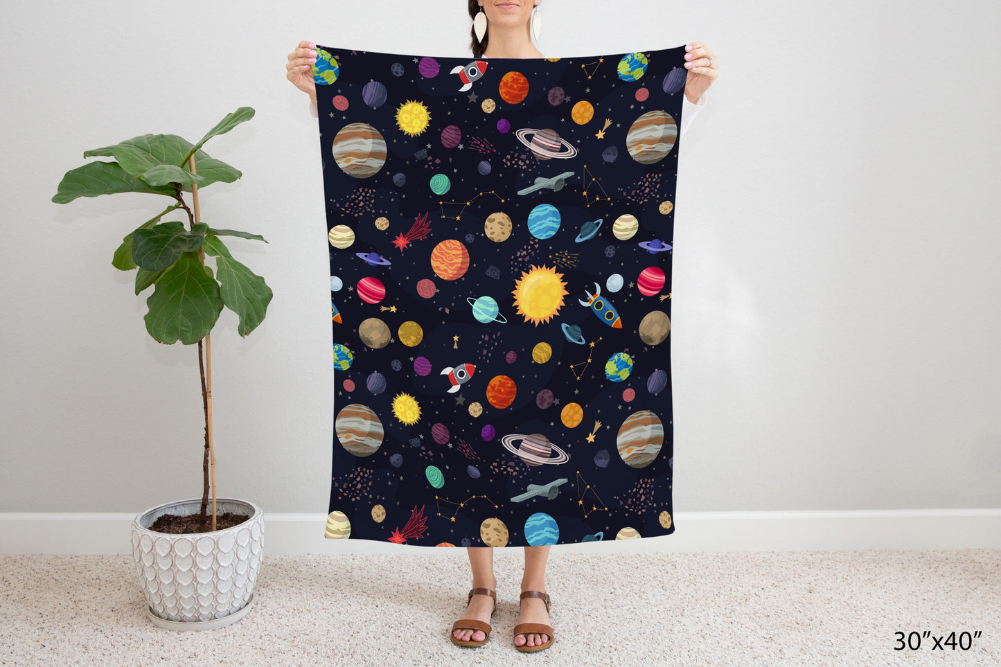 Solar System Minky Blanket, Space Kids room bedding